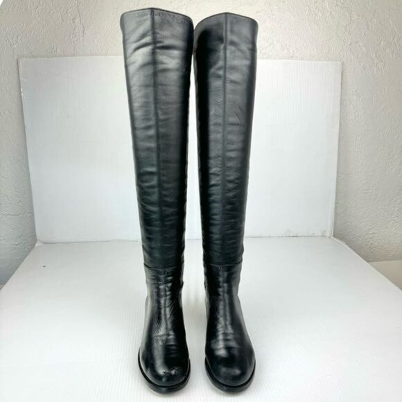 Stuart Weitzman 5050 Over-The-Knee block heel Black Nappa Leather Boots 6.5 - Picture 2 of 13